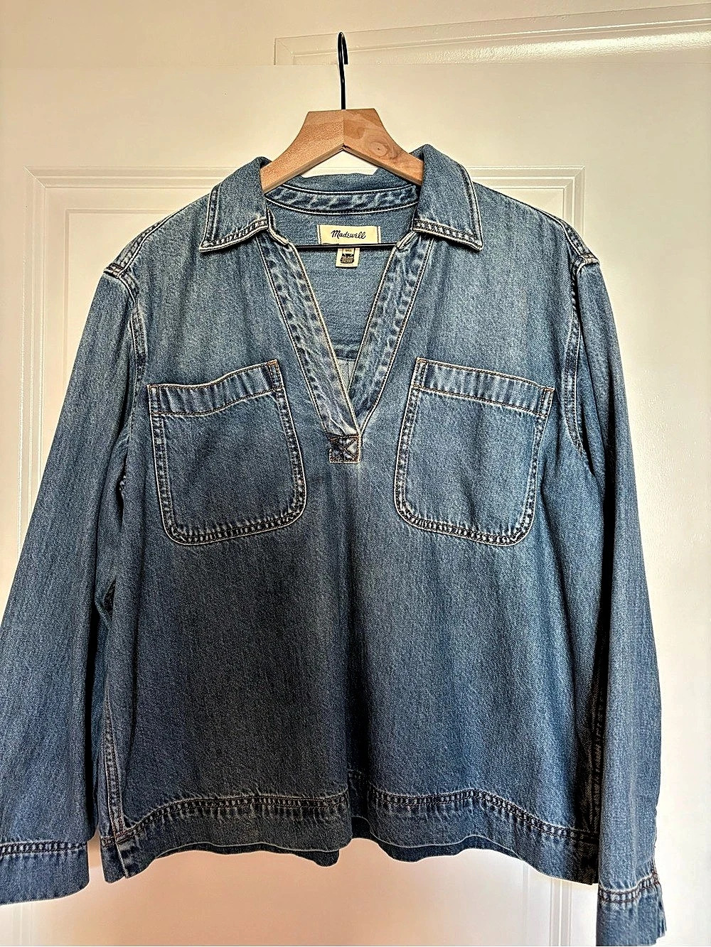 Madewell Denim Popover Tunic Shirt Blue Size Large